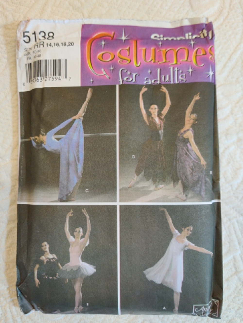 🌼 SIMPLICITY #5138 - LADIES BALLET-DANCE-PERFORMANCE COSTUME PATTERN 14-20